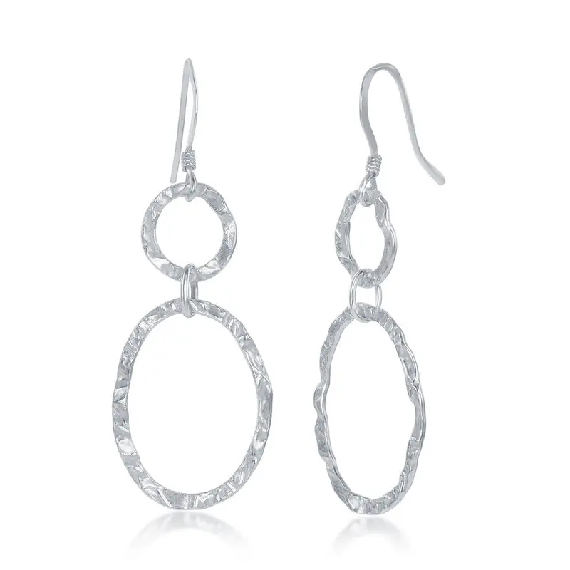 Sterling Silver Hammered Circle and Oval Earrings