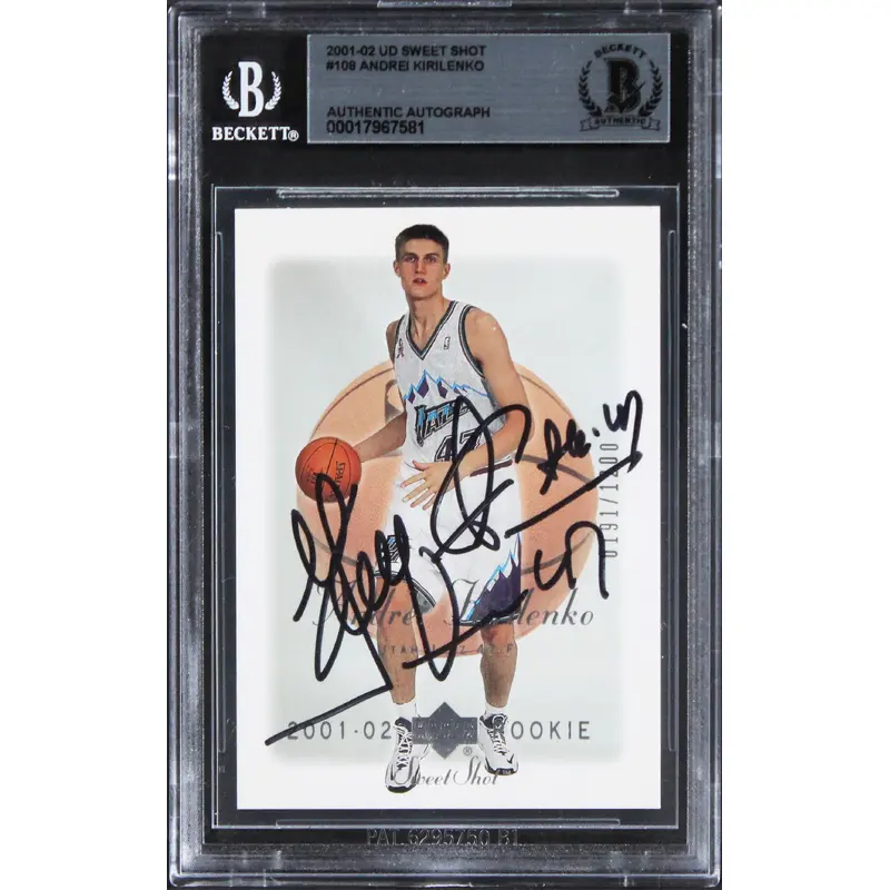 Andrei Kirilenko Signed 2001 Upper Deck Sweet Shot #108 Rookie Card BAS Slabbed
