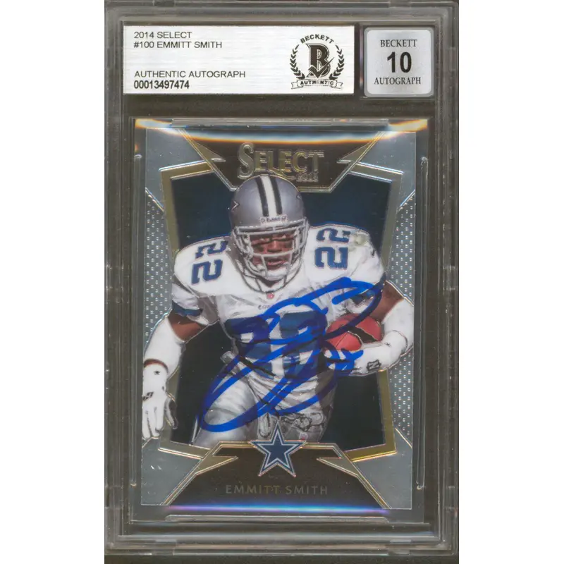 Cowboys Emmitt Smith Signed 2014 Select #100 Card Auto Graded 10! BAS Slabbed