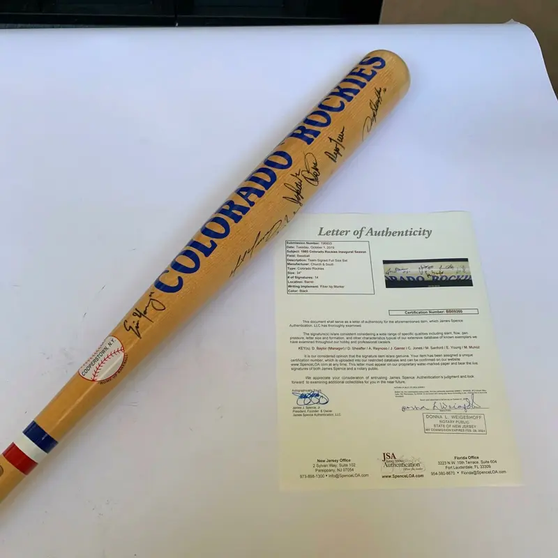 1993 Colorado Rockies Inaugural Season Team Signed Baseball Bat JSA COA