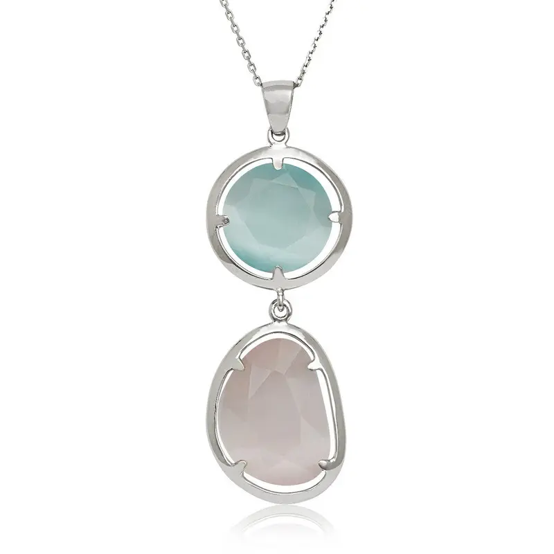 Sterling Silver Blue and Pink Cat?s Eye Necklace