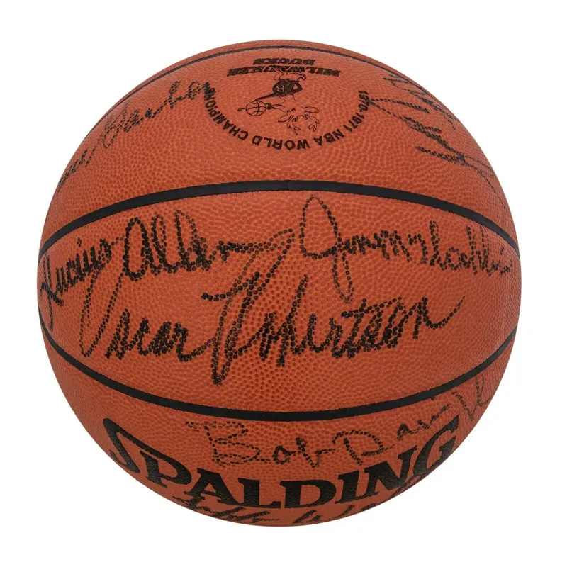 1970-71 Milwaukee Bucks NBA Champions Team Signed Official Basketball JSA COA
