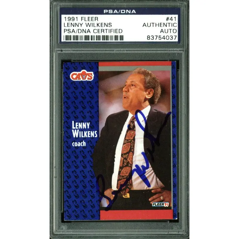 Cavaliers Lenny Wilkens Authentic Signed Card 1991 Fleer #41 PSA/DNA Slabbed