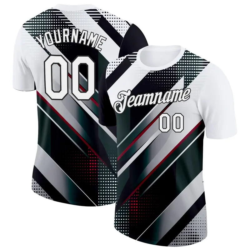 Custom White Black-Red 3D Pattern Design Gradient Sport Wear Performance T-Shirt