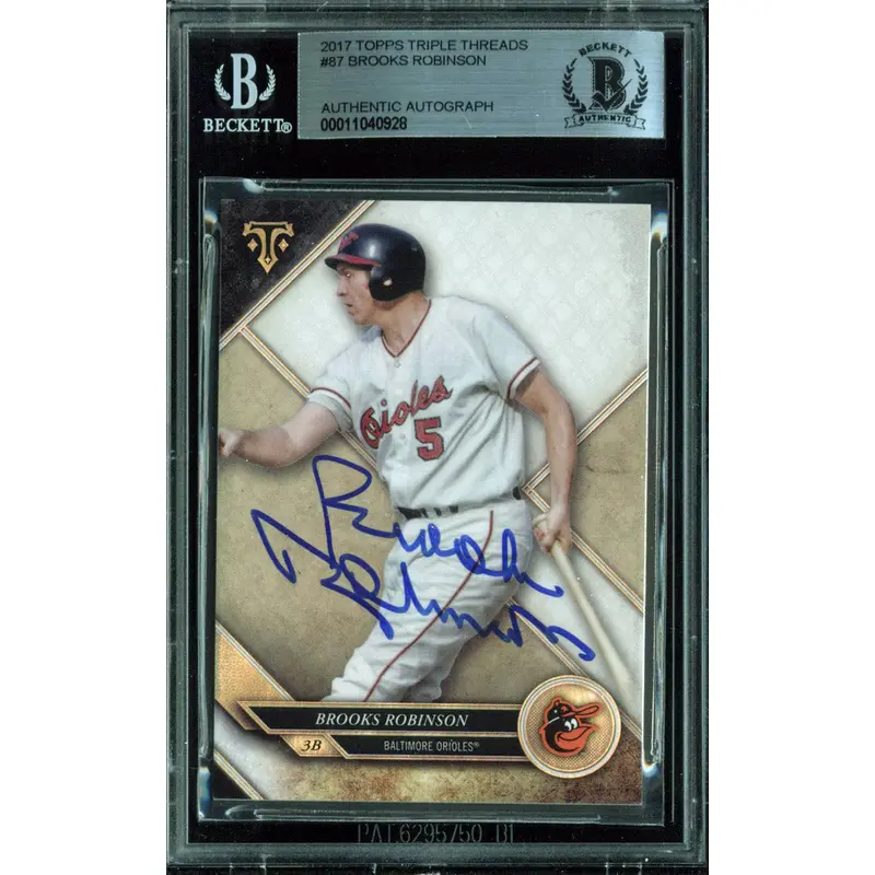 Orioles Brooks Robinson Signed 2017 Topps Triple Threads #87 Card BAS Slabbed