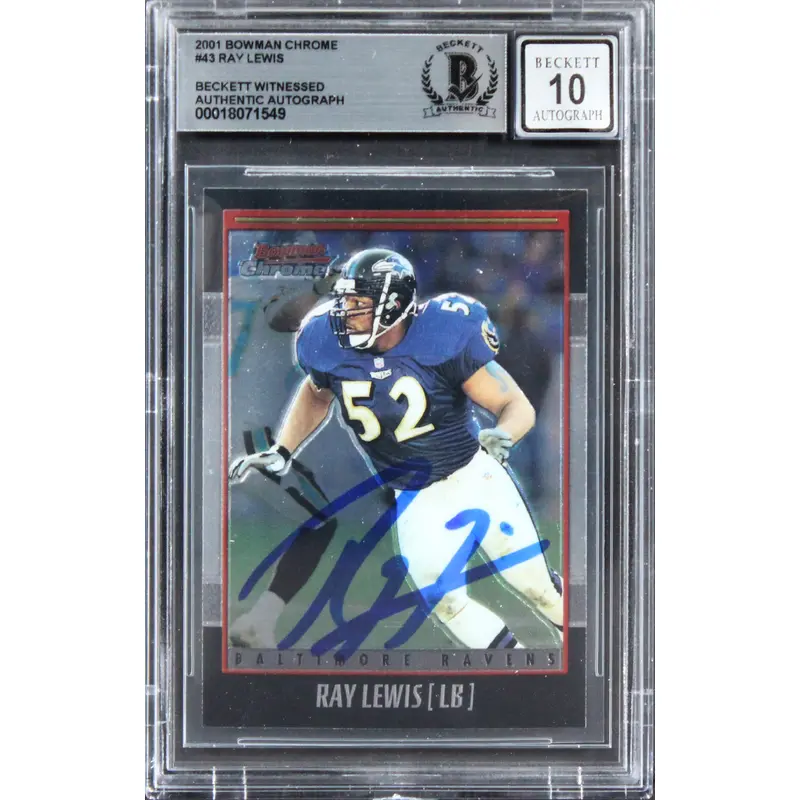 Ravens Ray Lewis Signed 2001 Bowman Chrome #43 Card Auto Graded 10! BAS Slabbed