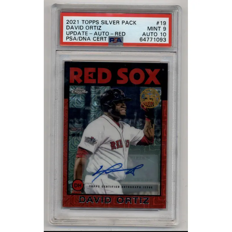 David Ortiz 2021 Topps Silver Pack Update Red Auto 4/5 PSA 9 Auto 10