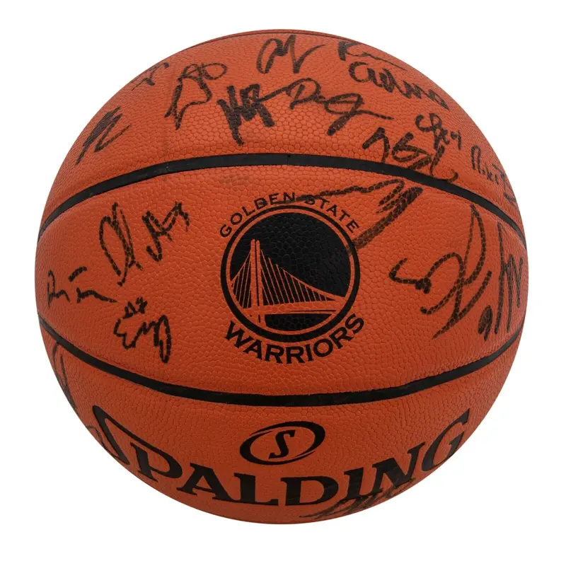 2017-18 Golden State Warriors NBA Champs Team Signed Basketball Steph Curry BAS