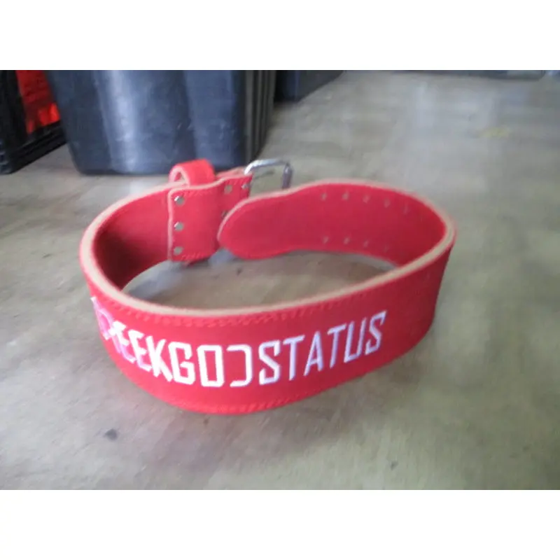 Used Greek God Status Red Leather Lifting Belt 40" Length