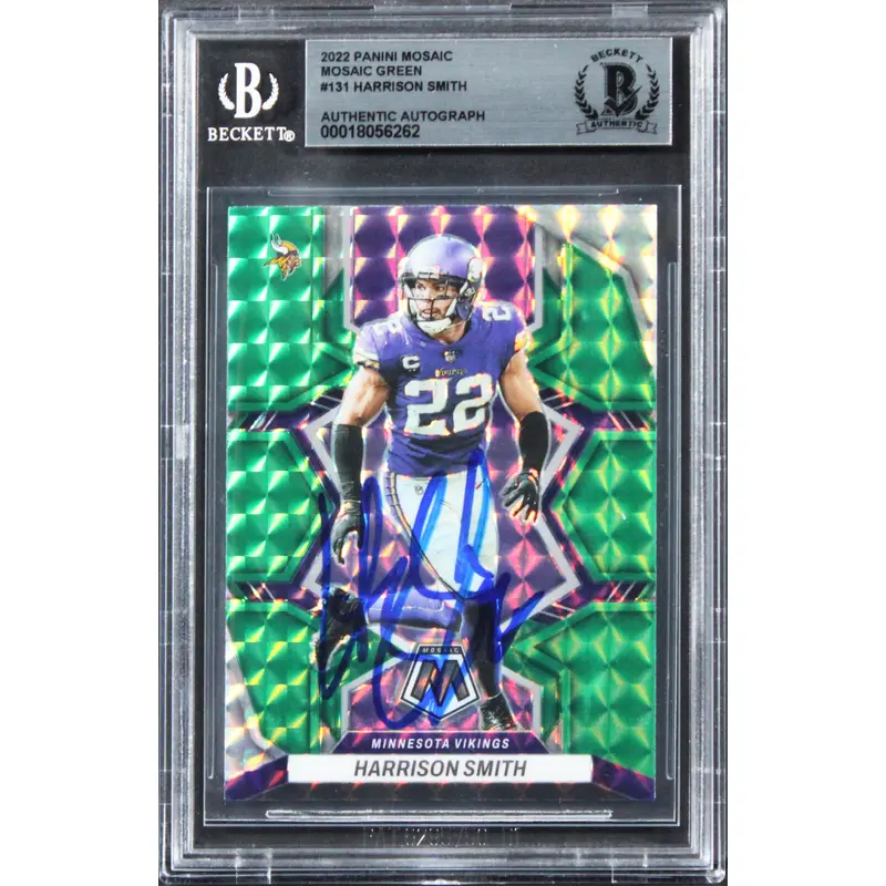 Vikings Harrison Smith Signed 2022 Panini Mosaic Green #131 Card BAS Slabbed