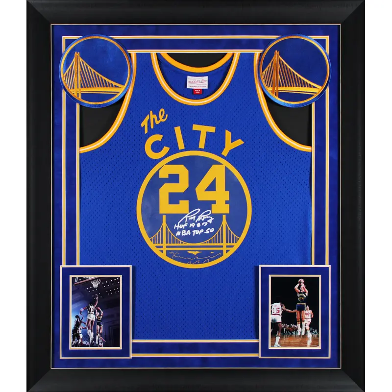 Warriors Rick Barry "2x Insc" Signed Blue M&N TB Swingman Framed Jersey BAS Wit