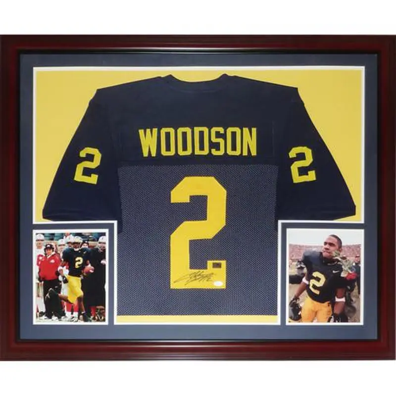 Charles Woodson Autographed Michigan Wolverines (Blue #2) Deluxe Framed Jersey