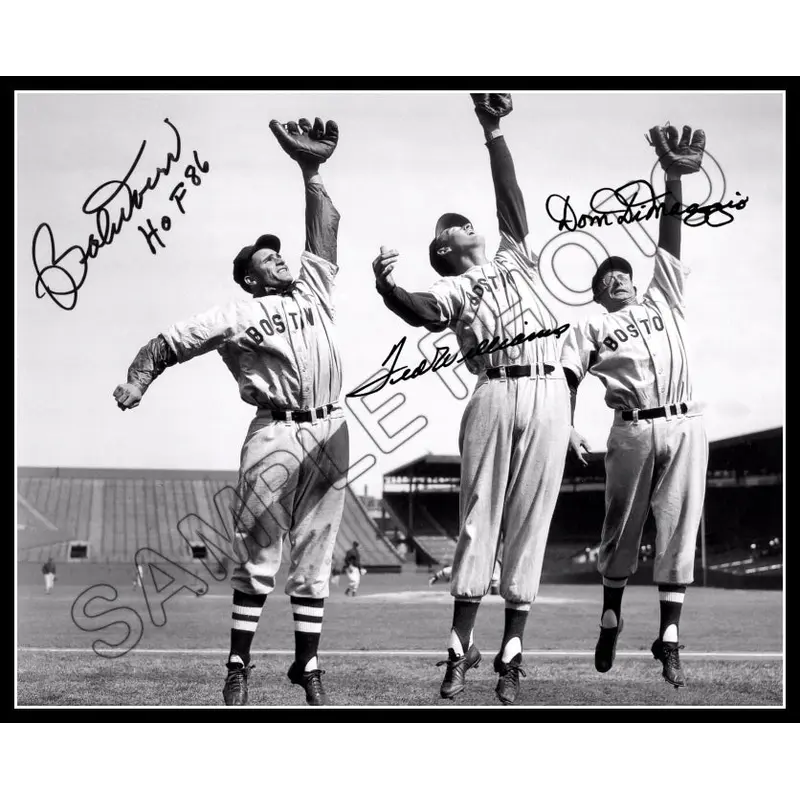 Ted Williams Joe Dimaggio 8X10 Photo - Autographed Bobby Doerr Red Sox Yankees - 2086