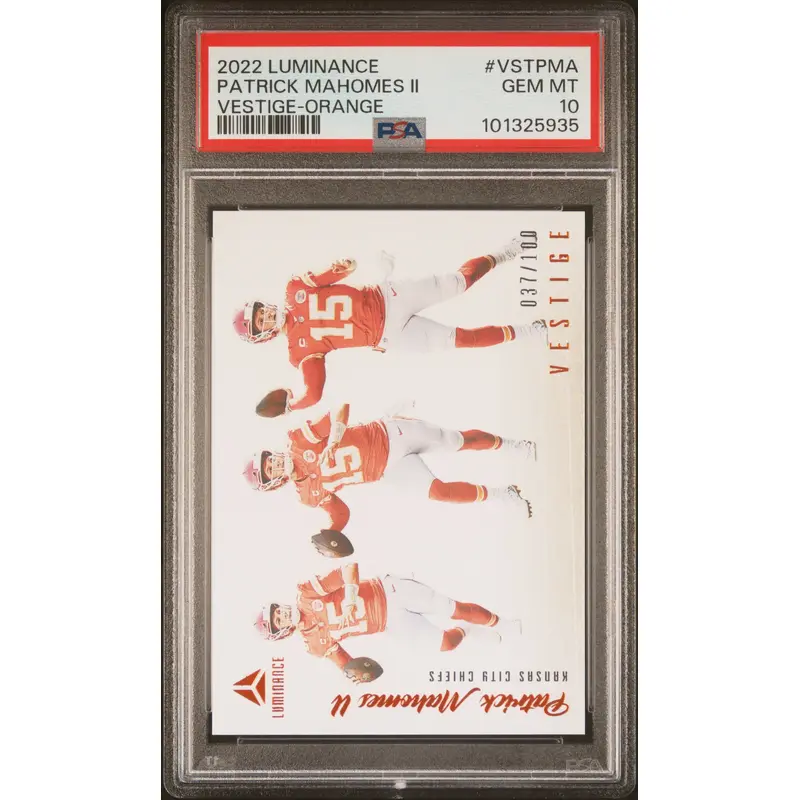 Patrick Mahomes 2023 PAnini Luminance Vestige Orange #37/100 PSA 10 Gem Mint