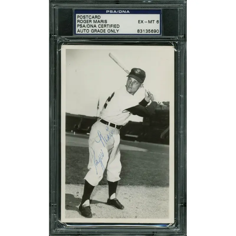 Yankees Roger Maris Authentic Rookie Signed 1957 3.5x5.5 Postcard PSA Slabbed