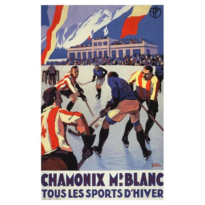 Chamonix Mt-Blanc 1924 Ice Hockey Vintage Poster Reprint