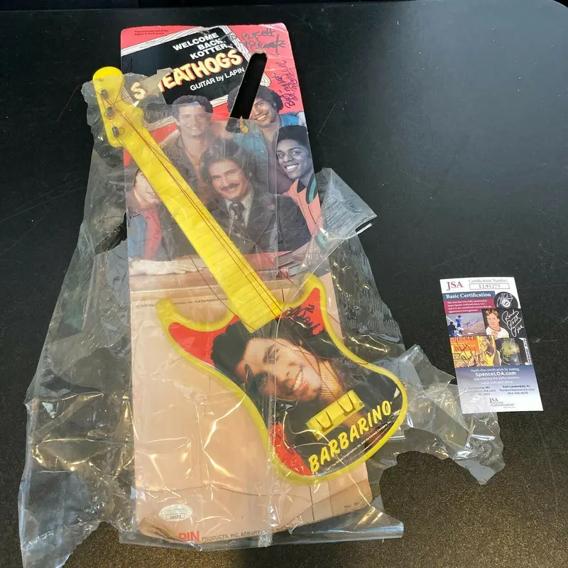 John Travolta Welcome Back Kotter Cast Signed Toy Guitar JSA COA
