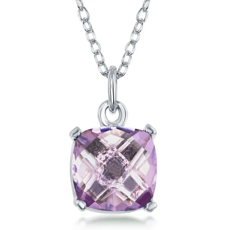 Sterling Silver 'June Birthstone' Square Necklace - Pink Amethyst