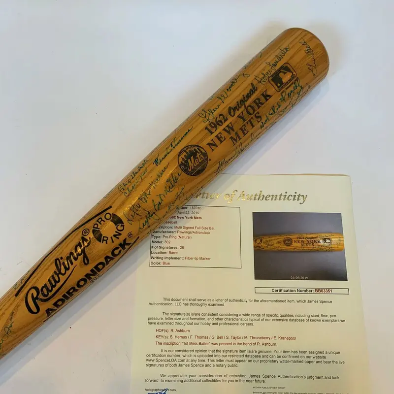 1962 New York Mets Inaugural Season Team Signed Bat 28 Sigs With JSA COA