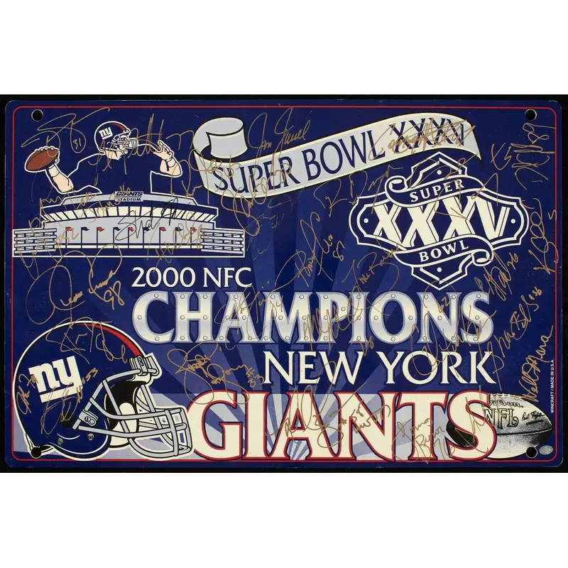 2000 New York Giants Champs Team Signed Super Bowl XXXV Display Sign Beckett COA