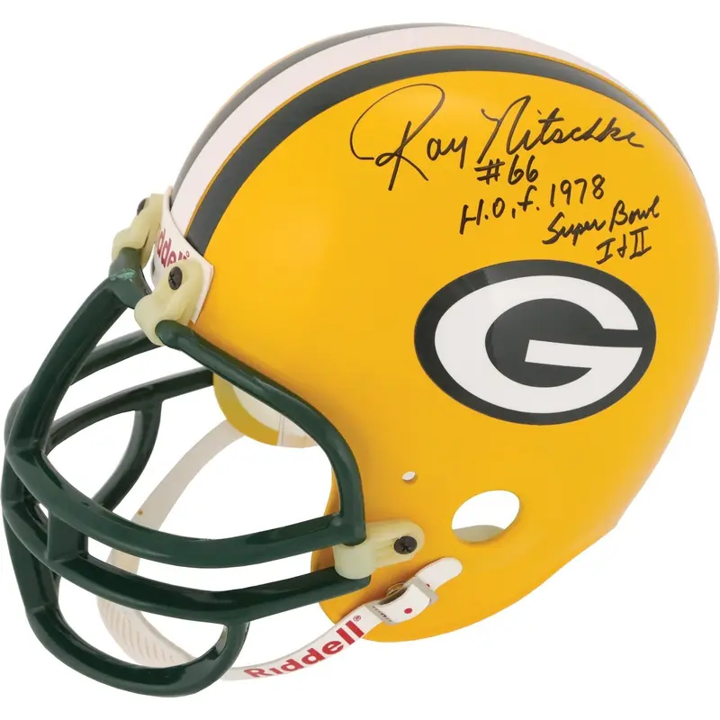 Ray Nitschke "H.O.F. 1978 Super Bowl I & II" Signed Green Bay Packers Helmet PSA