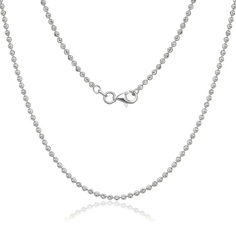Sterling Silver 2mm Diamond Cut Moon Bead Chain - Rhodium Plated