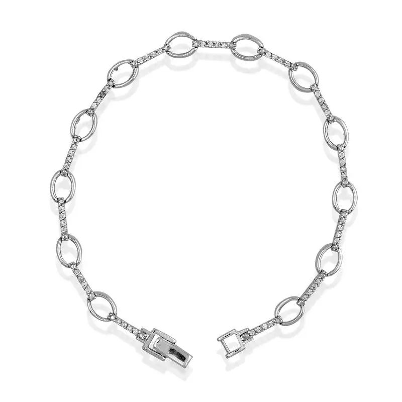 Sterling Silver Paperclip CZ Bracelet