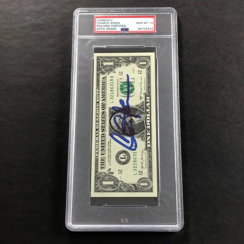 Charlie Sheen Signed Dollar Bill PSA/DNA Slabbed Auto Grade 10