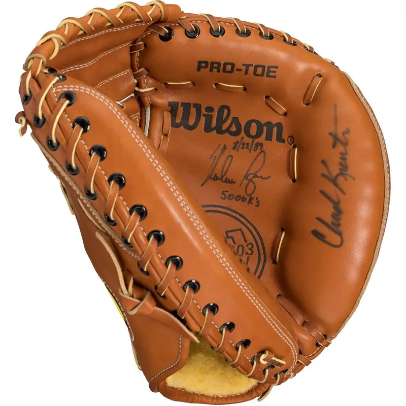 Nolan Ryan 5000th Strikeout & Rickey Henderson Signed Game Issued Glove Beckett