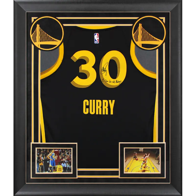 Stephen Curry "I Can Do All Things" Signed Black Nike City Ed. Framed Jersey BAS