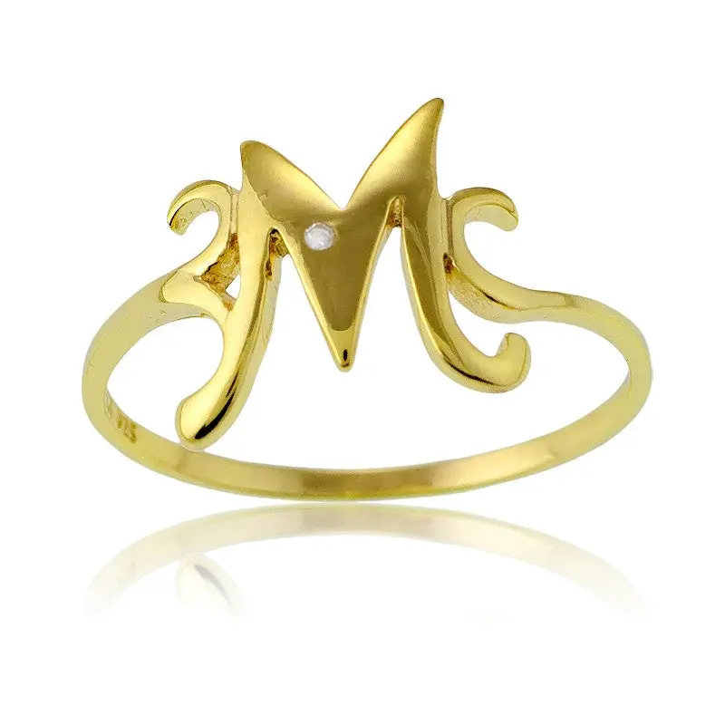 Sterling Silver 1 Micron Gold-plating Single CZ "M" Ring