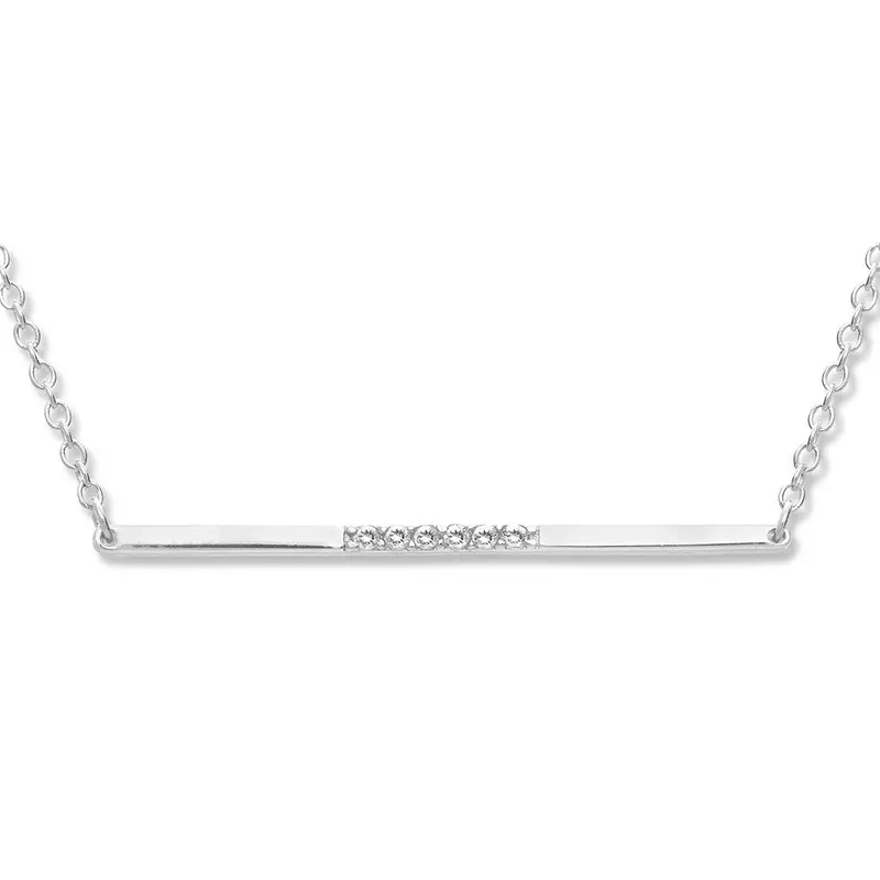 Sterling Silver  Thin Bar with CZ Center Necklace