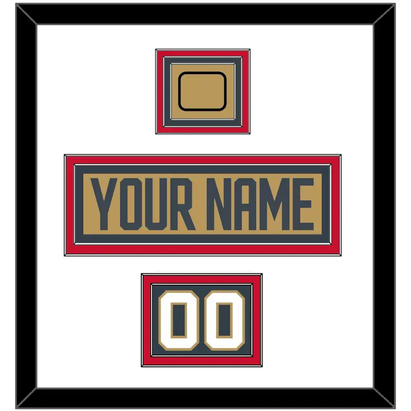 Vegas Nameplate, Number (Shoulder) & Jersey Logo Patch - Alternate Gold - Triple Mat 1