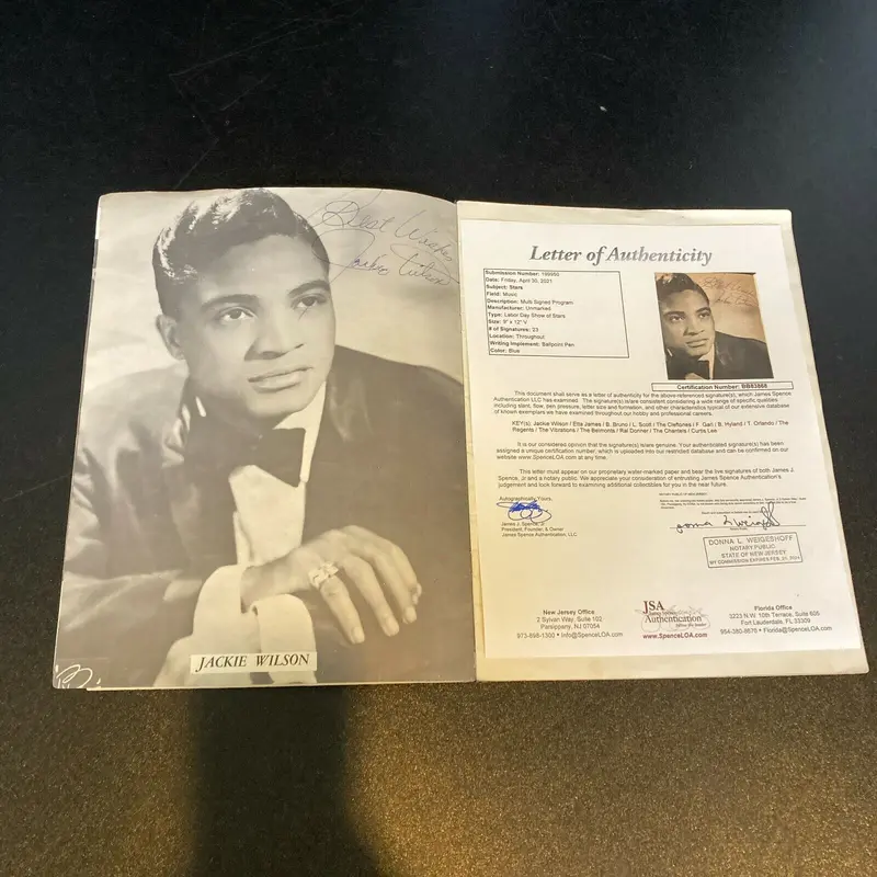 Jackie Wilson & 1950's Music Legends Signed Vintage Program With JSA COA