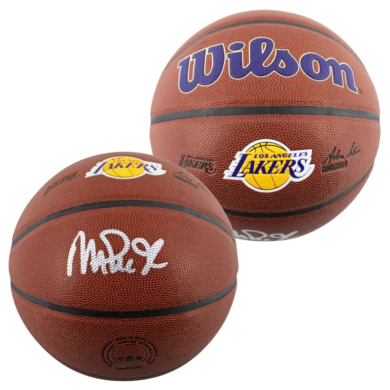 Lakers Magic Johnson  Signed Brown Wilson Lakers Logo Basketball BAS Witnessed