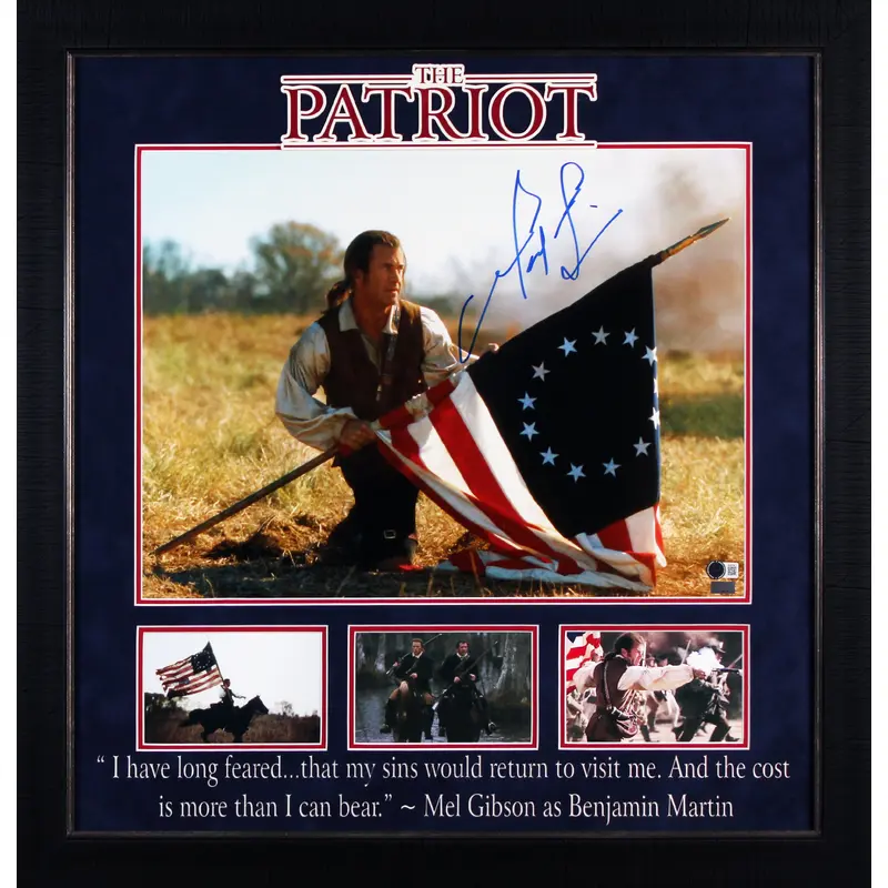 Mel Gibson The Patriot Authentic Signed 16x20 Framed Horizontal Flag Photo BAS 2
