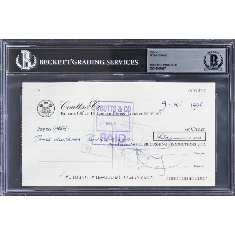 Peter Cushing Star Wars Signed 1992 Peter Cushing Productions Ltd Check BAS Slab