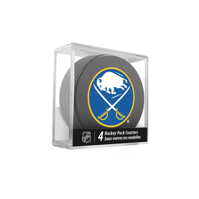 NHL Buffalo Sabres Hockey Puck Drink Coasters (4-Pack) In Cube