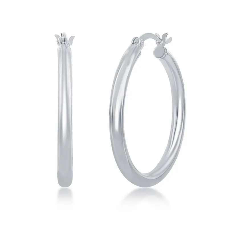 Sterling Silver 3x30mm High-Polished Hoop Earrings