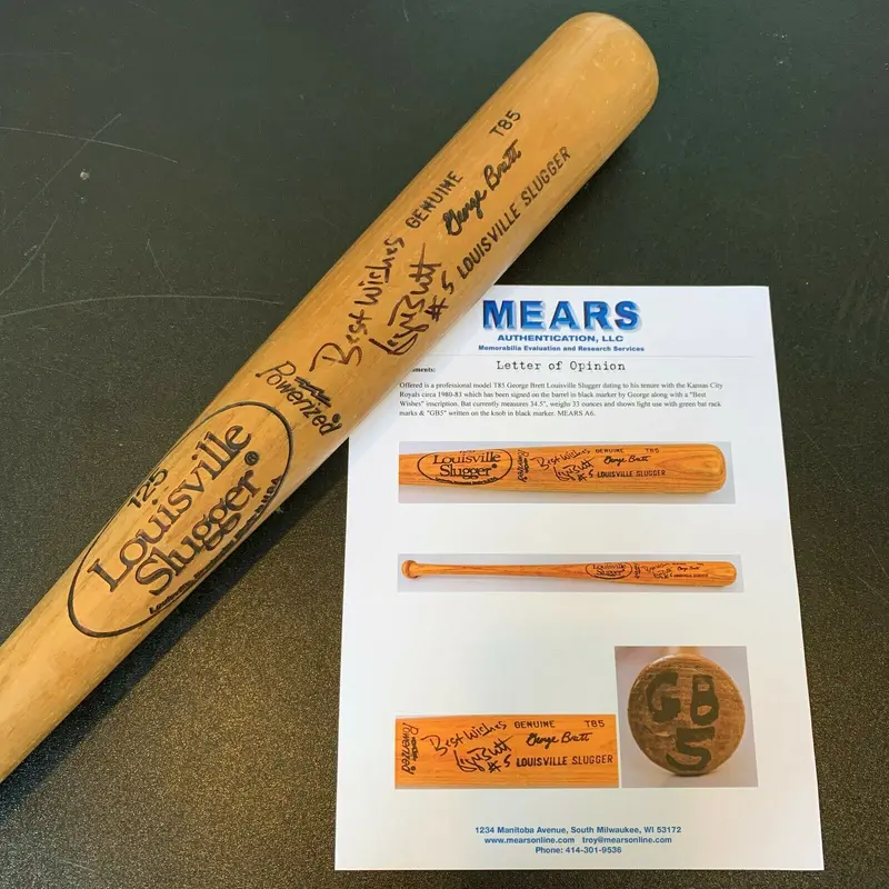 1980 George Brett Signed Game Used Louisville Slugger Baseball Bat MEARS COA