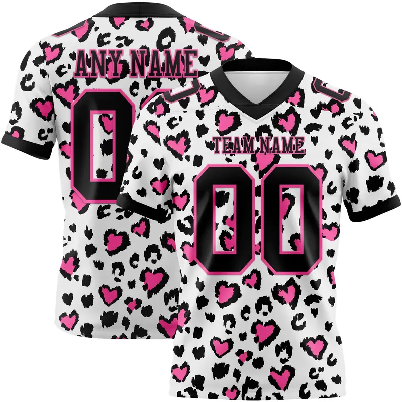 Custom White Black-Pink 3D Pattern Leopard Print Mesh Authentic Football Jersey
