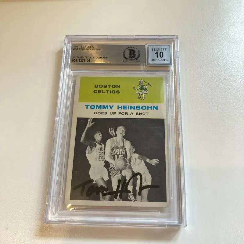 1961-62 Fleer Tom Heinsohn Signed Basketball Card BGS GEM MINT 10 Auto