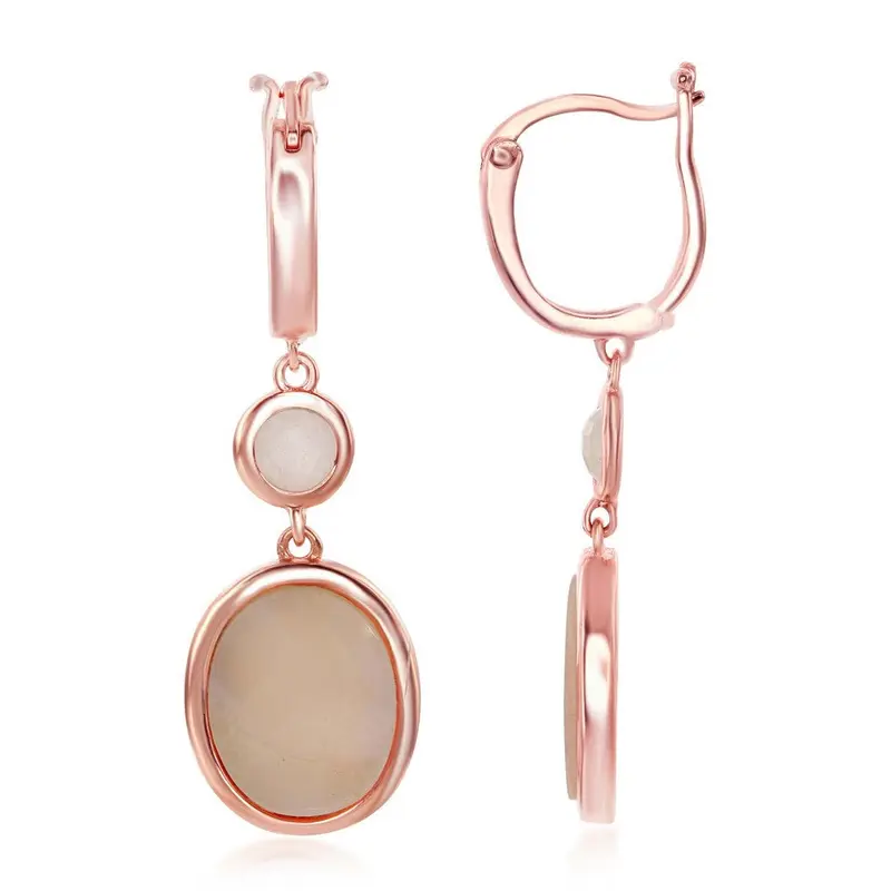 Sterling Silver Rose Quartz and Oval Pink Mother of Pearl Earrings -  Rose Gold Plated