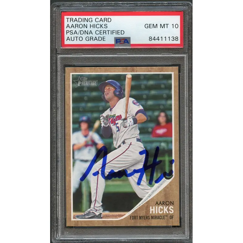 2011 Topps Heritage Minors #19 Aaron Hicks Signed Card PSA Slabbed Auto 10 Yankees