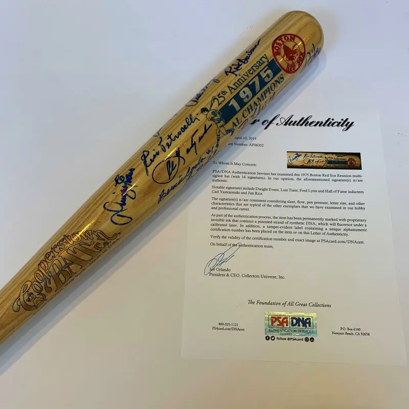 Beautiful 1975 Boston Red Sox AL Champions Team Signed Cooperstown Bat PSA DNA