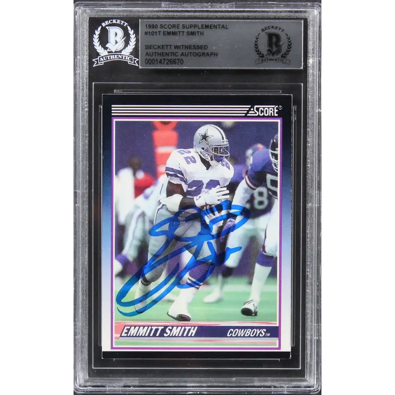 Cowboys Emmitt Smith Signed 1990 Score Supplemental #101T Rookie Card BAS Slab