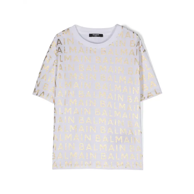 BALMAIN T SHIRT GIRLS SS TEE ALLOVER GOLD BT8Q21 100OR