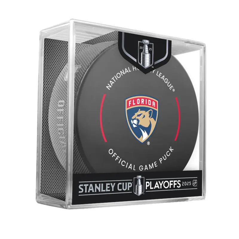 NHL Florida Panthers 2025 Official Playoffs Game Hockey Puck Design In Cube
