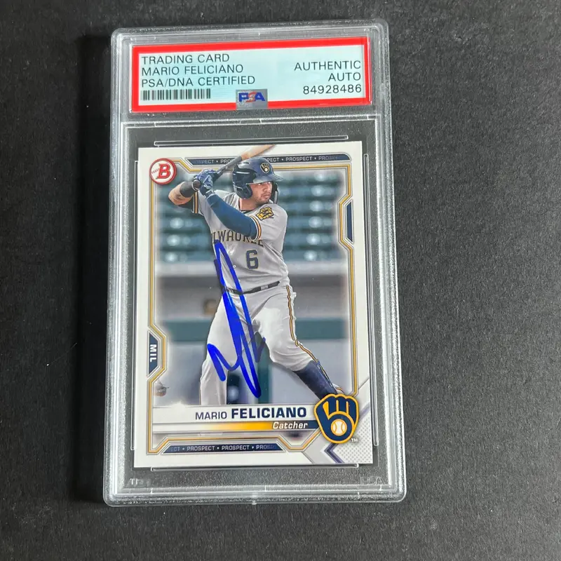 2021 Bowman Prospect #BP-133 Mario Feliciano Signed Card PSA Slabbed Auto Brewers