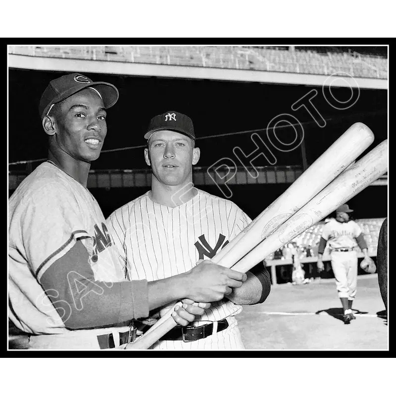 Mickey Mantle Ernie Banks 8X10 Photo - 1956 Yankees Cubs - 1865
